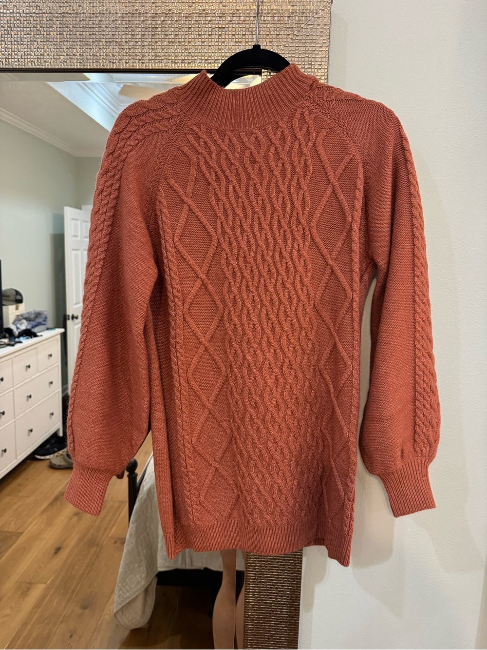 She + Sky Cable Knit Turtleneck Sweater - Rust Orange